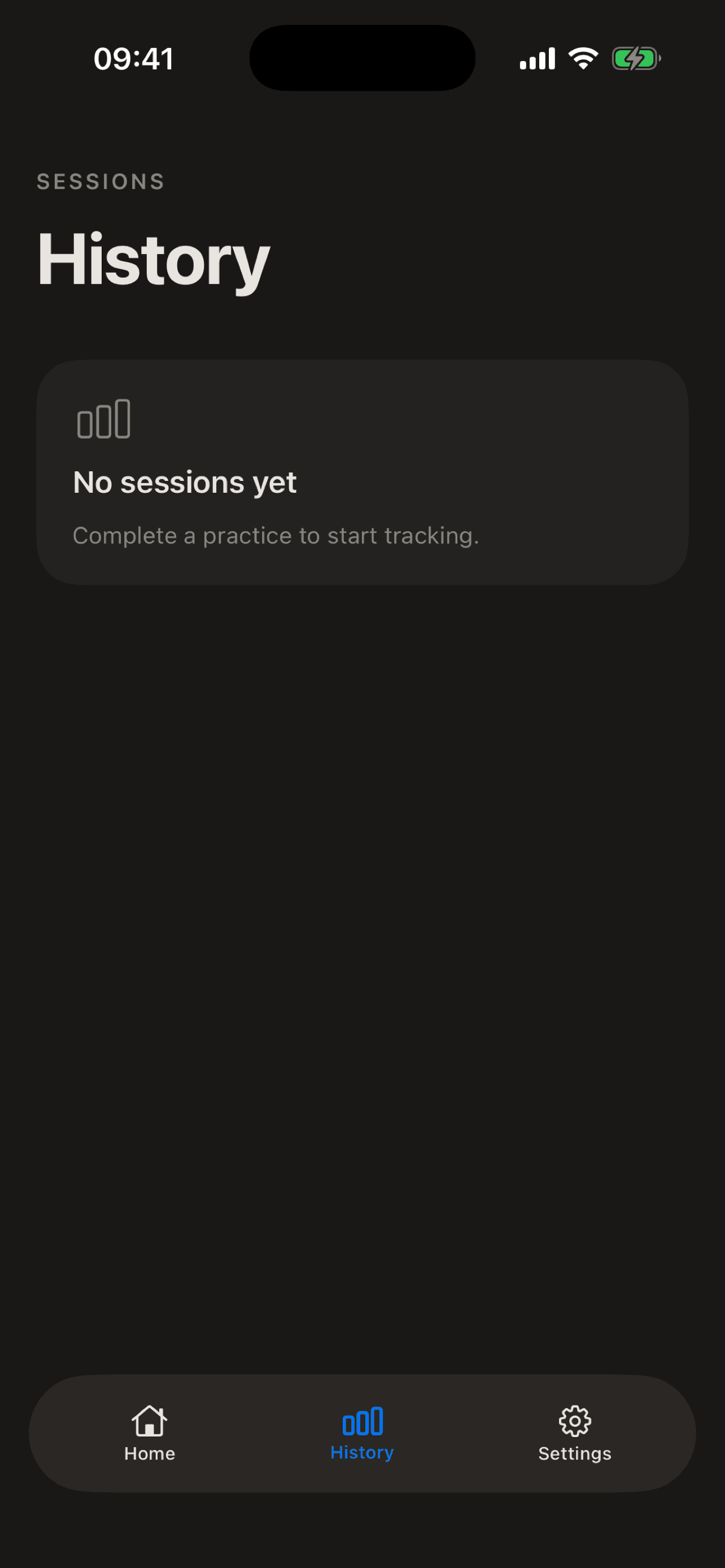 Session history in warm-black dark mode