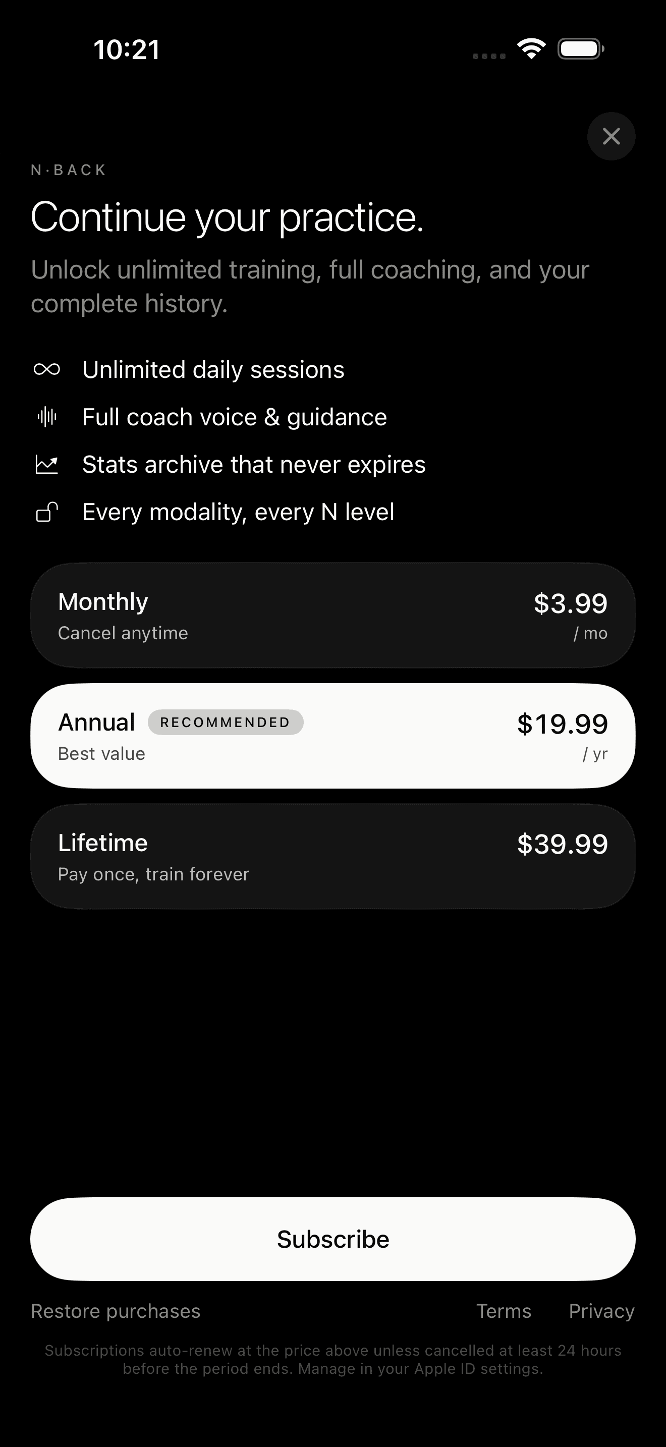 Paywall with three pricing tiers