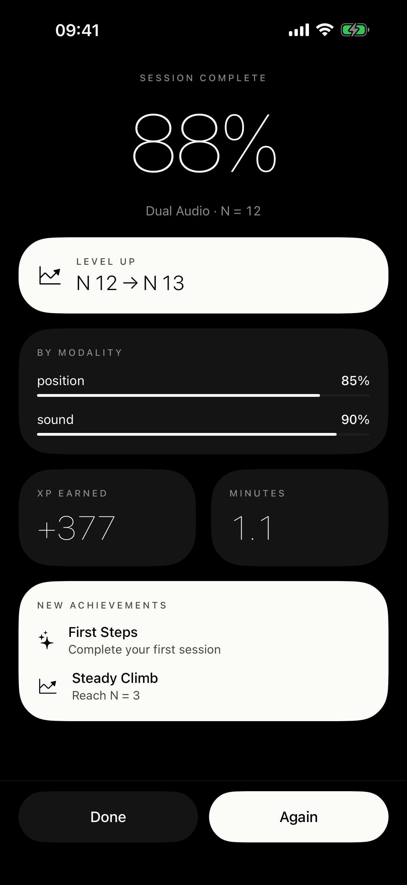 Session results with accuracy breakdown